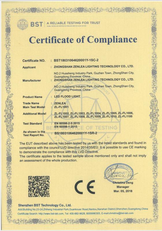CE - Zhongshan Zenlea Lighting Technology Co., Ltd.