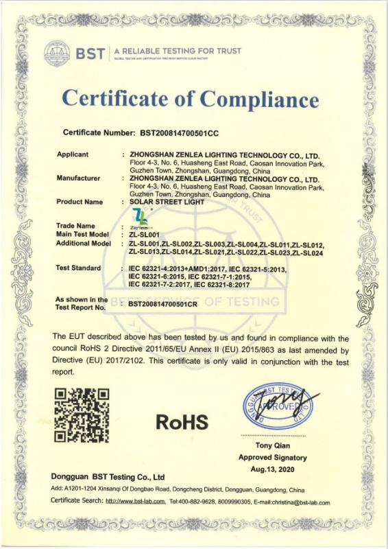 RoHS - Zhongshan Zenlea Lighting Technology Co., Ltd.