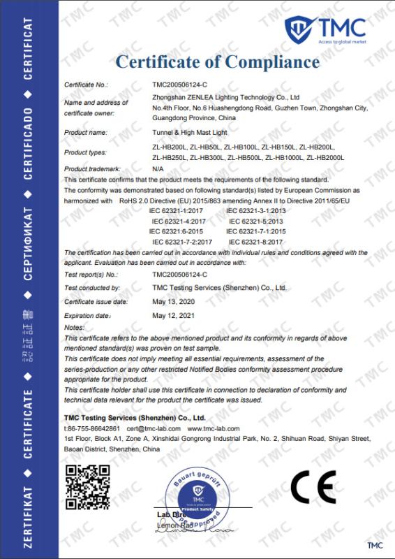 CE - Zhongshan Zenlea Lighting Technology Co., Ltd.
