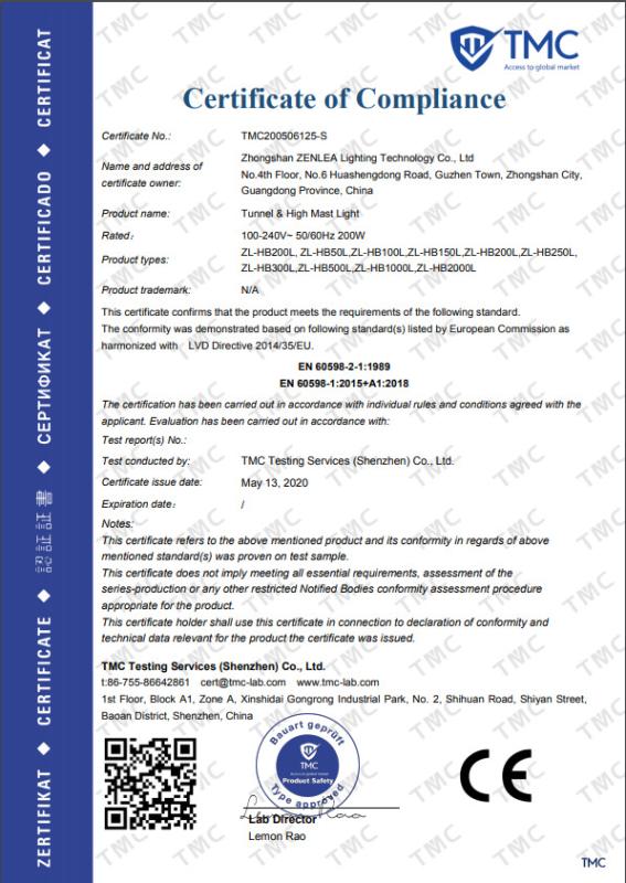 CE - Zhongshan Zenlea Lighting Technology Co., Ltd.