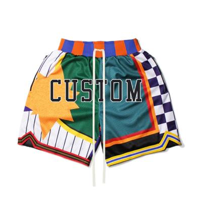China Breathable Manufacturers Wholesale Custom 7 Inches Vintage Color Block Printing Sublimated High Quality Custom Made Mesh Workout Shorts For Men for sale