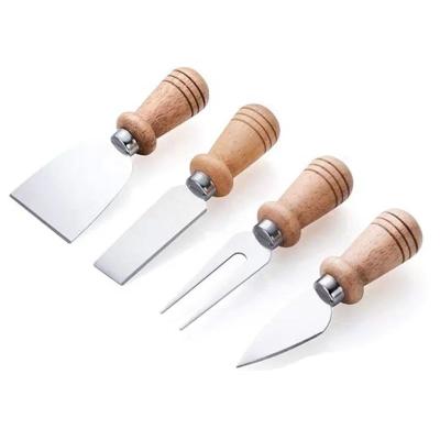 China Sustainable 4 Pieces wood Handle Cheese Knives Kitchen Gadgets Butter Knife Spreader Tool Stainless Steel Mini Cheese Knife Set for sale