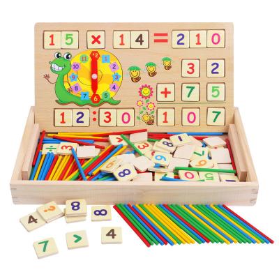 China Wholesale Eco-friendly Wooden Kindergarten Educational Puzzle Clock Drawing Board Box Math Calculation Study Early Count Kids Play for sale