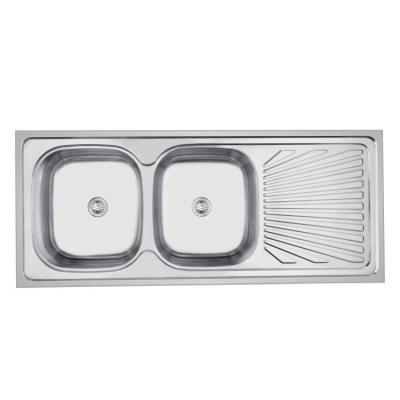 China Without Faucet Wholesale Square Stainless Steel Kitchen Double Bowl Sinks Long Sale Style Surface for sale