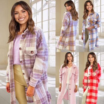 China Winter Style Women Casual Warm Breathable Plaid Wool Long Coat Plus Size Women Clothing for sale