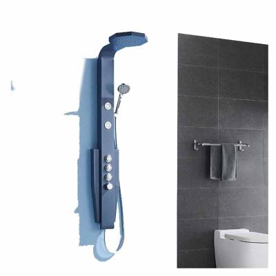 China Without Slide Bar hotaqi unique baking paint lake blue sand pattern wall shower mixer rainfall massage shower panel wall for sale