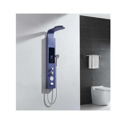 China Without Slide Bar hotaqi high-end baking paint grey blue sand pattern Thermostatic digital shower control panel wall for sale