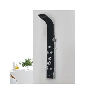 China Without Slide Bar Hotaqi modern black titanium top rainfall handheld shower head massage shower panel wall for sale