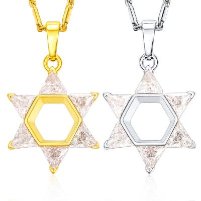 China Luxury High Quality Zircon Diamond Israel Jewish Star Of David 18K Gold AAA Pendant Necklace For Female for sale