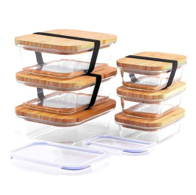 China Eco-friendly Microwavable Glass Food Storage Box/Glass Container Bamboo Wooden Lid With Bamboo Lid for sale