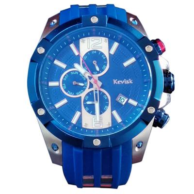 China Automatic Date Kevisk 001 Stainless Steel Fashion Youth Vitality Blue Sports Mens Watch for sale