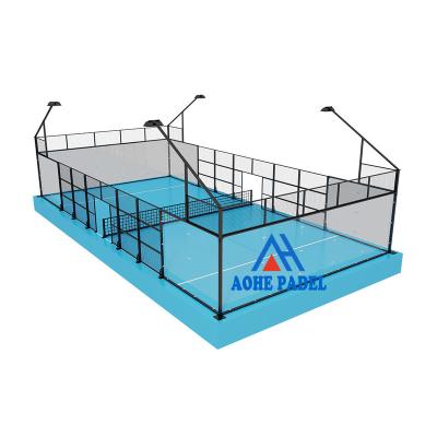 China 12mm Tempered Glass new design 10M x 20M Outdoor indoor lamp post on corner post panoramic style panorama padel tennis court for sale