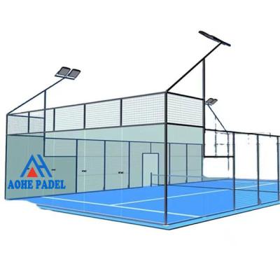 China 12mm Tempered Glass Aohesports Length 20m Width 10m Popular Sports Black Color 12mm Tempered Glass Artificial Turf Padel Tennis Courts Set for sale