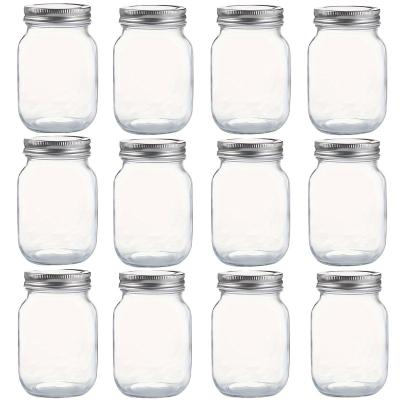 China Freshness Preservation YOLOWE HOME 12pack-16oz Glass jar Clear glass jar Silver metal lid sealed Food storage jar Overnight oats container with lid for sale