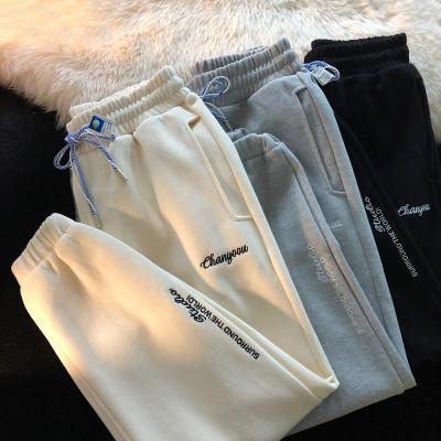 China Factory QUICK DRY stock simple legged Harlan style pants full pants winter sports leisure embroidery plush jogging warm clothes for sale