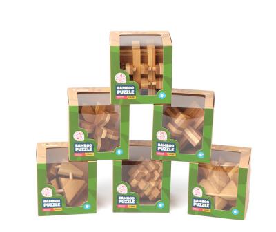 China Hardwood Eco-friendly Iq Brain Teaser Toy 3D bamboo Lock Puzzle Game For Teens for sale
