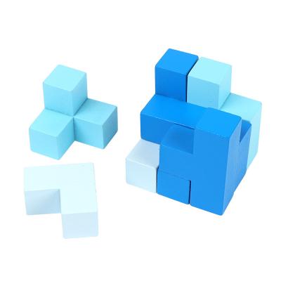 China Educational Toy 2020 New MIMI Wooden Educational Toy Wooden Soma Cube 3D Brain Colorful Puzzle for sale