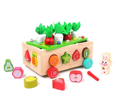 China Construction Toy Educational pull carrots rabbit wooden pull truck matching toys set for kids children for sale