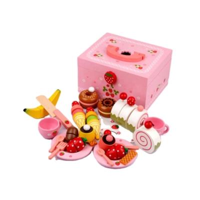 China Pretend Play Toy Set Children Wooden strawberry birthday Game Girl Toy Role Play Mini Simulation Kitchen Set for sale