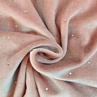 China Korean velvet Wholesale Various Colors Good Stretch Hot Drill Rhinestone Mesh Polyester Spandex Korean Velvet Fabric for sale
