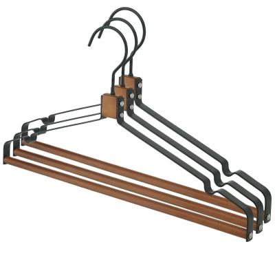 China IANGO Modern Antique Luxury Metal Cloth Wire Cloth Hangers Black Adult Coat Suit Wieszak Suit Pants Hangers With Wooden Bar for sale