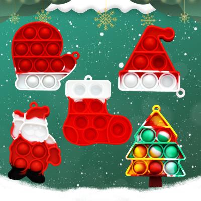 China Best Selling Funny Christmas Series Gifts Wiggle Release Stress Toys Cute Funny Finger Bubble Key Chain For Kids Children for sale