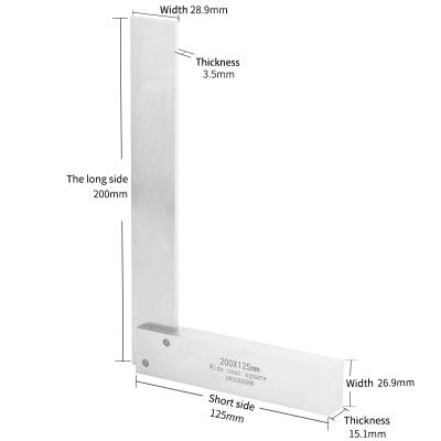 China Carbon Steel 200*125mm 90 Degree Precision Wide Seat Ruler Test Square Square Tool Angle Measuring Rulers for sale
