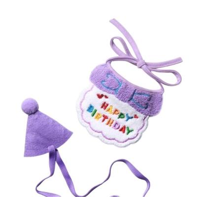 China Pet Accessories Stocked Gift Set Polyester Embroidery Birthday Bandana Rope Strap Adjustable Dog Scarf Pet Collar With Hat for sale
