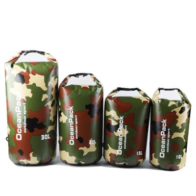 China Custom Camouflage Water Proof Low MOQ 500D Dry Bag PVC Tarpaulin For Outdoor Camping Hiking Climbing Bag for sale