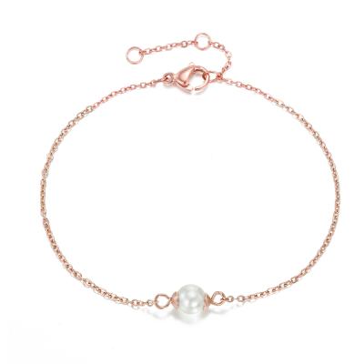 China Environmental Friendly Adjustable Chain Rose Gold Plated Pearl Beads Stainless Steel Girls Bracelets for sale