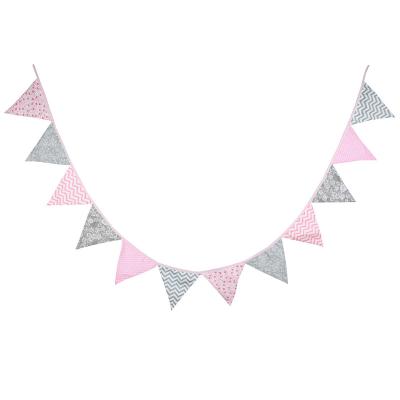 China Vintage Style Flower Triangle Banner Cotton Banner Pennant Home Decoration Holiday Pink Silver Bunting for sale