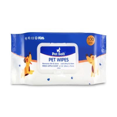 China Sustainable 100PCS OEM Packed Custom Pet Cleaning Wet Wipes For Dogs And Cats for sale