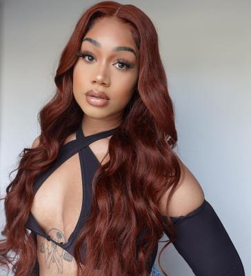 China Body Wave YRM new design 13*4 hd lace burmese auburn raw hair wig adjustable silk base lace front human hair wig with baby hair for sale