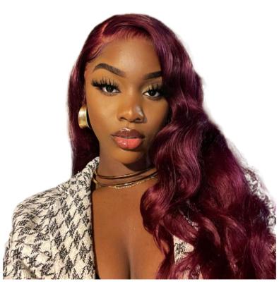 China Body Wave 40 inch super double drawn vietnamese hair wig 13x6 knots hd lace frontal wig burgundy red color 99j human hair lace front wigs for sale