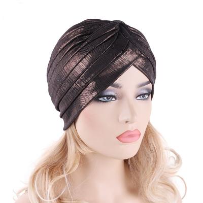 China Decorate Hot Selling Muslim Women Gilding Head Wrap Turban Hood Dish Flower Knot Arabic Turbans For African Ladies for sale