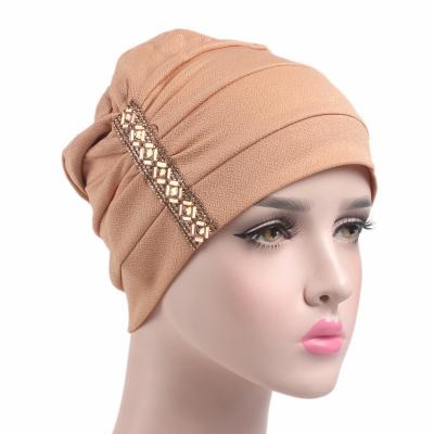 China Decorate Fashion Lady Muslim Tuban Hat Malaysia Long Turbans Diamond Headscarf Muslim Hijab Hat for sale
