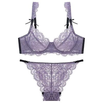 China Breathable Europe and the United States lace size bra women's big bra women's popular sexy transparent ultra thin breasts small underwear for sale