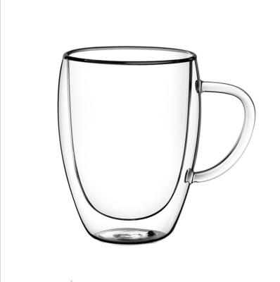 China Sustainable Double Wall Borosilicate Glass Coffee Mug With Handle for sale