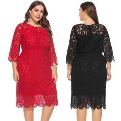 China 2022 Summer New Spring/Seven Quarter Sleeve Lace Plus Size Long Dress Breathable Medium Dress for sale