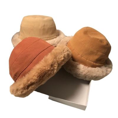 China Keep warm Top Quality Fluffy Furry Thick Fur Bucket Hat Double Side Cotton Fashion Warm Fisherman Hat For Women for sale