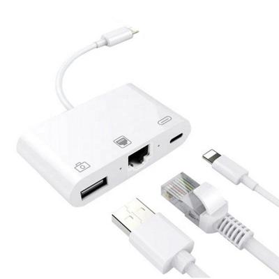 China Pro IUSB Mobile Phone Network Cable Converter For iPhone Straight Wired Network Card Wired Network Cable Connector With Charging for sale