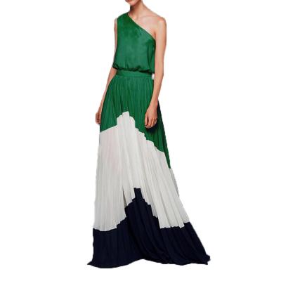China Washable Color Block Pleated Tender Casual Dresses Summer New Plus Size Woman Long Formal Dress for sale