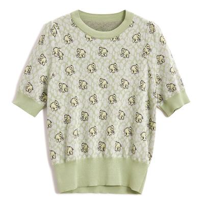 China Fashion Summer Comfortable Round Neck Clothes Cute Casual Graphic Jacquard Ladies Sweaters Pullover for sale