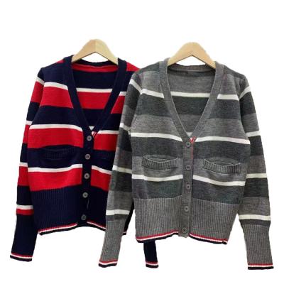China Wholesale Ladies Autumn Casual Knit Crochet Fashion V-Neck Vintage Striped Cardigan Cardigans for sale