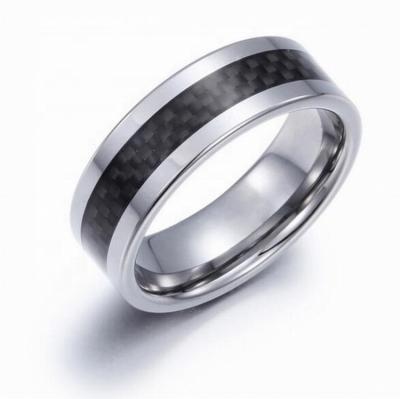 China Hot Sale Casual/Sporty Polished Finish Comfort Fit 8mm Black Carbon Fiber Tungsten Carbide Wedding Band Ring for sale