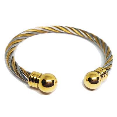China TRENDY Adjustable Twisted Wire 2 Tone Stainless Steel Cable Men's Cuff Bracelet for sale