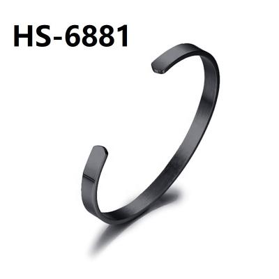 China HS-6881 lead free nickel free 304 or 316L stainless steel men and women PVD black bangle cuff bracelet for sale