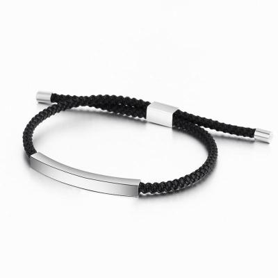 China TRENDY Engraved Stainless Steel Bar Bracelet Rope Braided Adjustable Bracelet For Women for sale