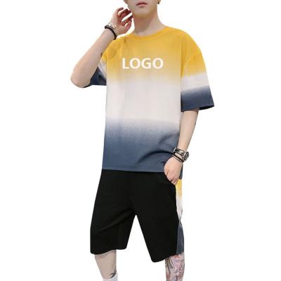 China Wholesale High Quality Casual 2PCS Men Breathable Plus Size Shorts Set Plus Size Gradient Color T-Shirt And Shorts Sets for sale