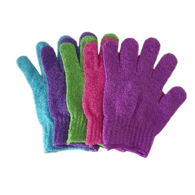 China Colorful Five Finger Terry Nylon Cloth Morocco Scrub Exfoliating Shower Bath Glove for sale